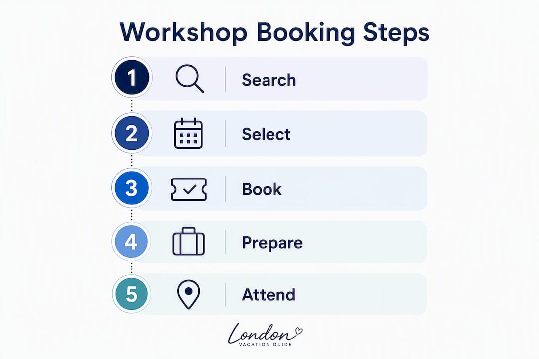 Infographic showing steps to book and attend workshops