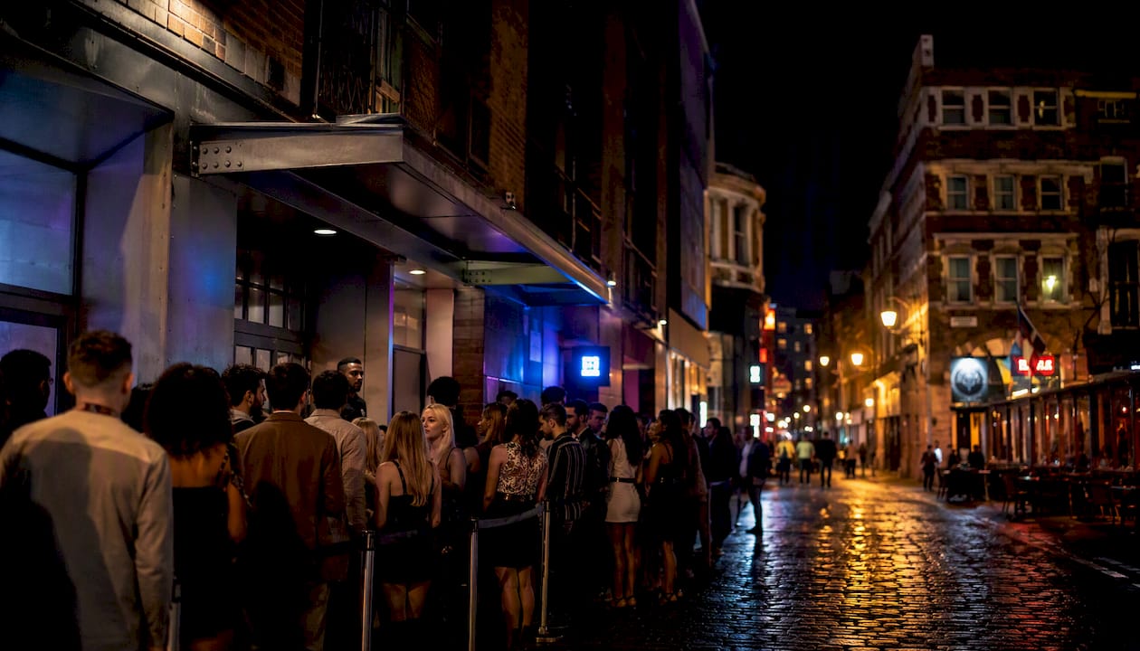 O2 Academy Brixton entrance crowd at night