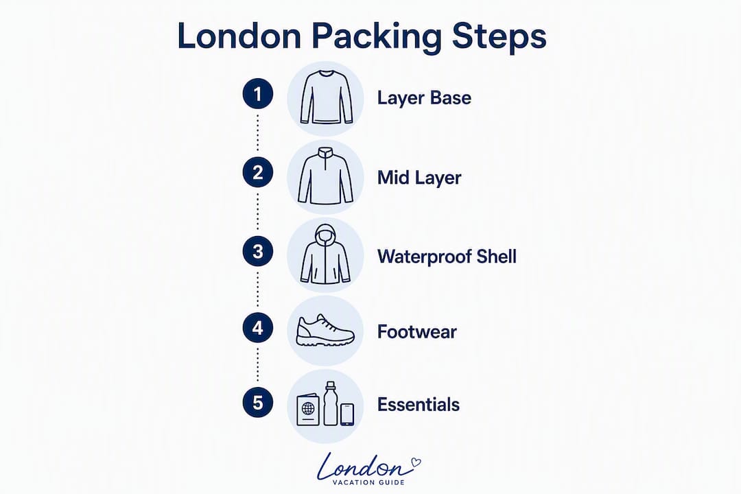 Infographic showing step-by-step London packing checklist