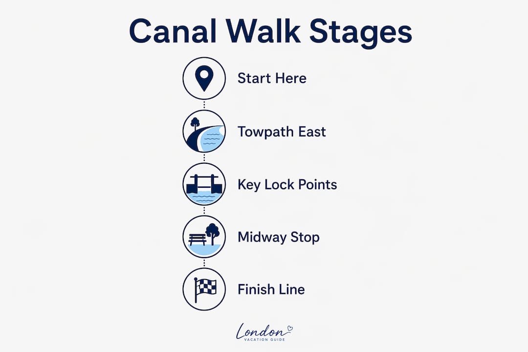Infographic showing key stages of London canal walks