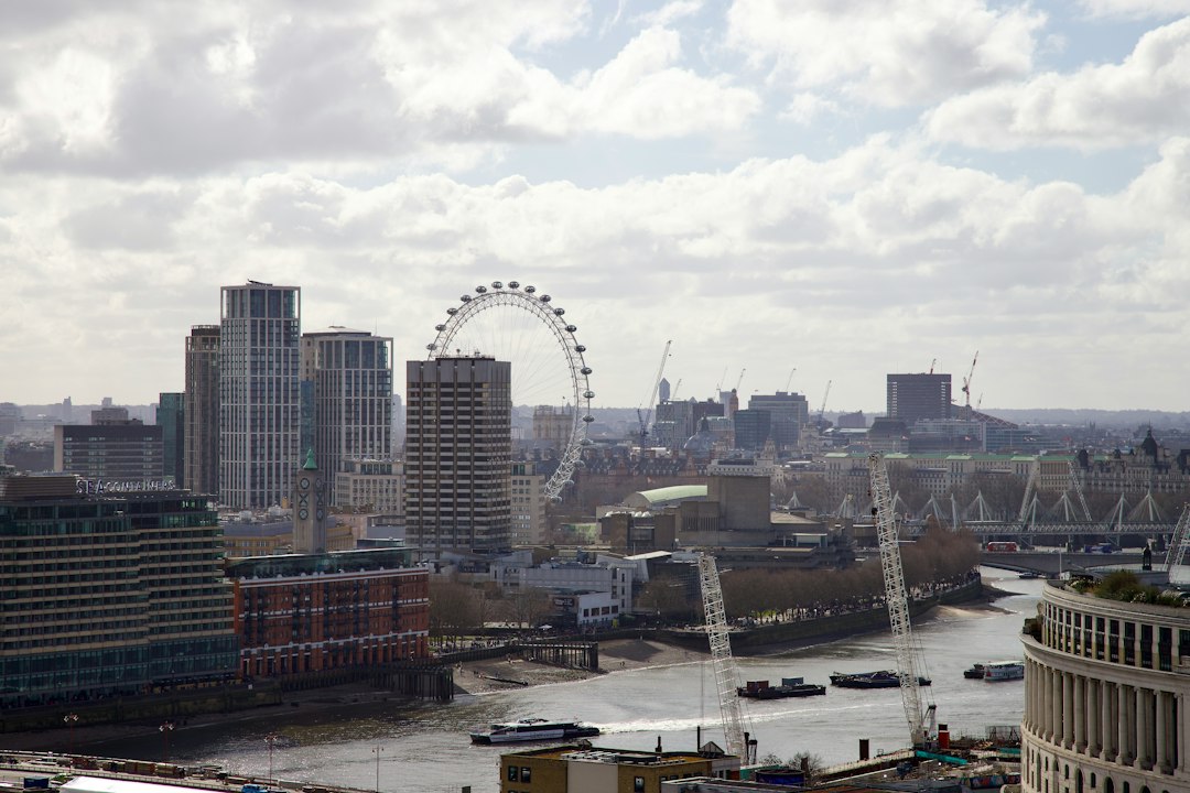 London Eye and Tower of London seen from the Thames