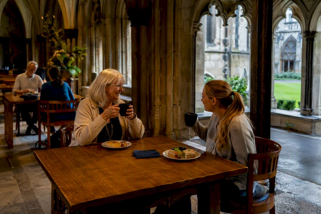 Cellarium Café seating in Abbey cloister