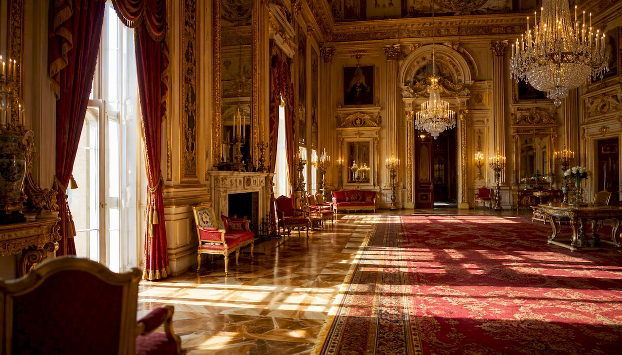 Luxurious interior of Buckingham Palace State Room