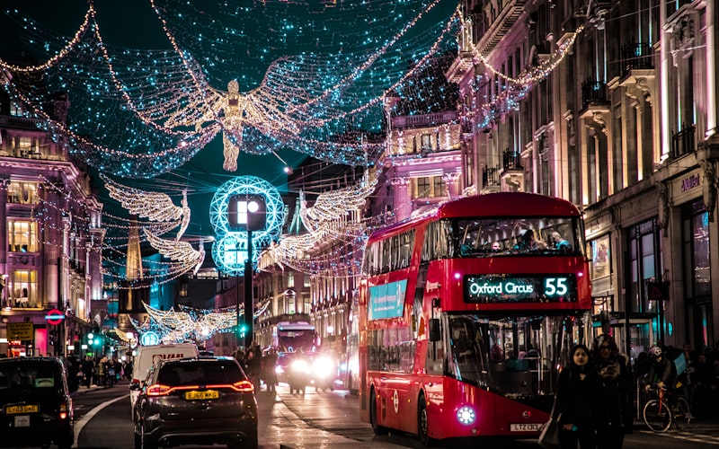 Christmas lights on London streets winter